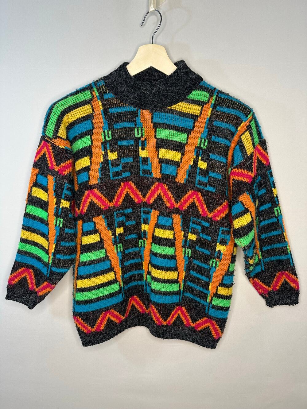 Vintage 1980’s Croquet Club Neon Geometric Crewneck Sweater Size Large